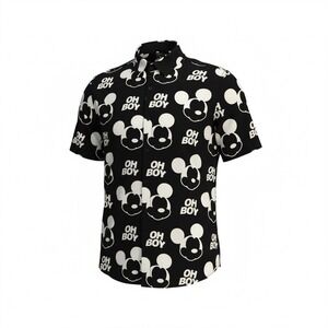 Disney x Neff Mens XL Black White Mickey Mouse Oh Boy Short Sleeve Button Up